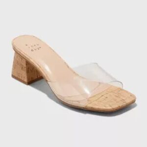 A New Day Tan Mules with Clear Strap